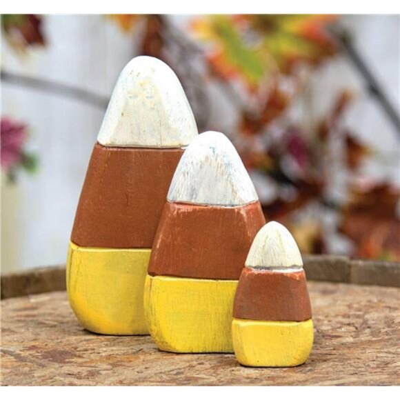 Wooden Candy Corn Decorations Fall Halloween Shelf Sitters Autumn Home Decor Set - Picture 2 of 3